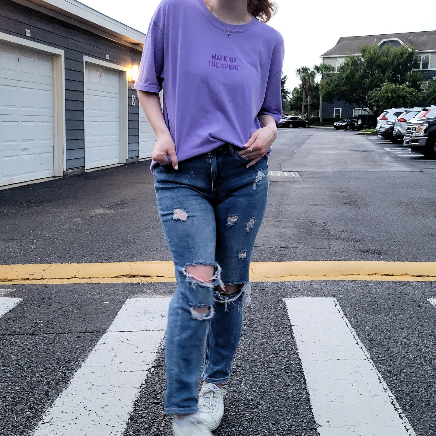 WALK BY THE SPIRIT Embroidered Tee - Purple