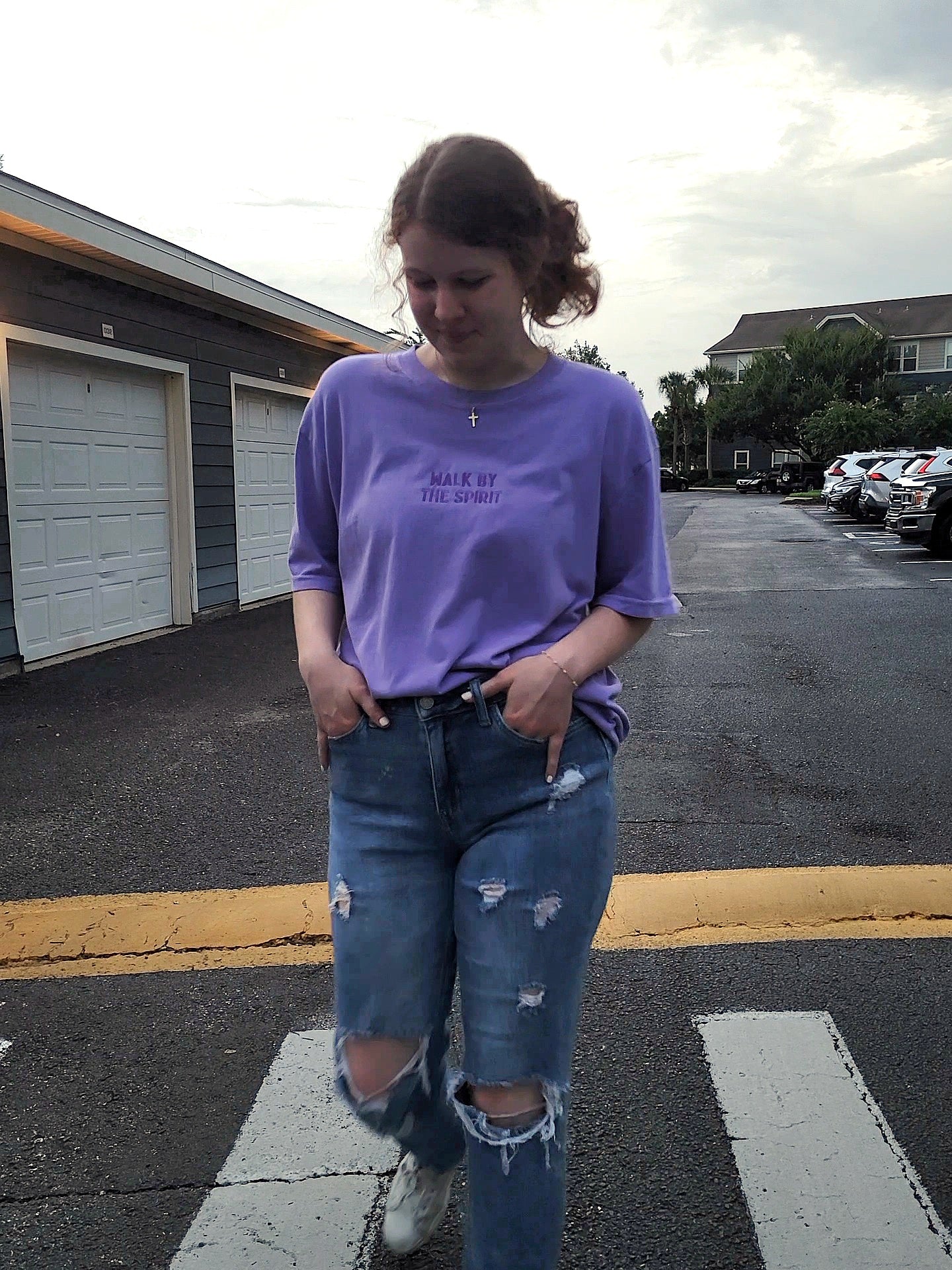 WALK BY THE SPIRIT Embroidered Tee - Purple