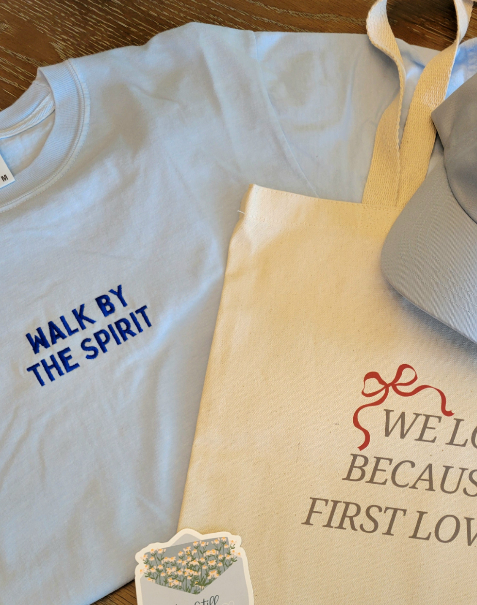 WALK BY THE SPIRIT Embroidered Tee - Chambray