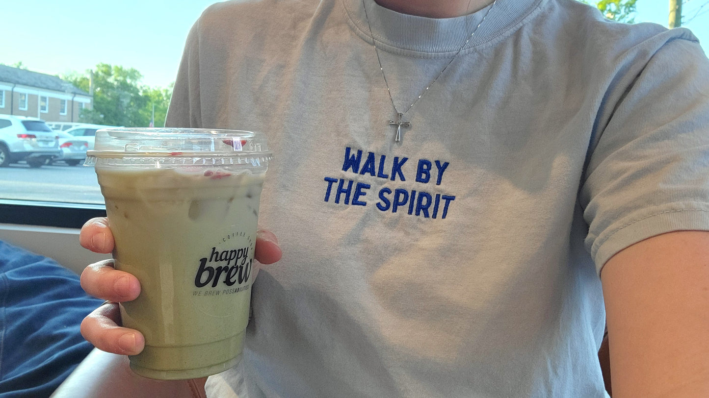WALK BY THE SPIRIT Embroidered Tee - Chambray