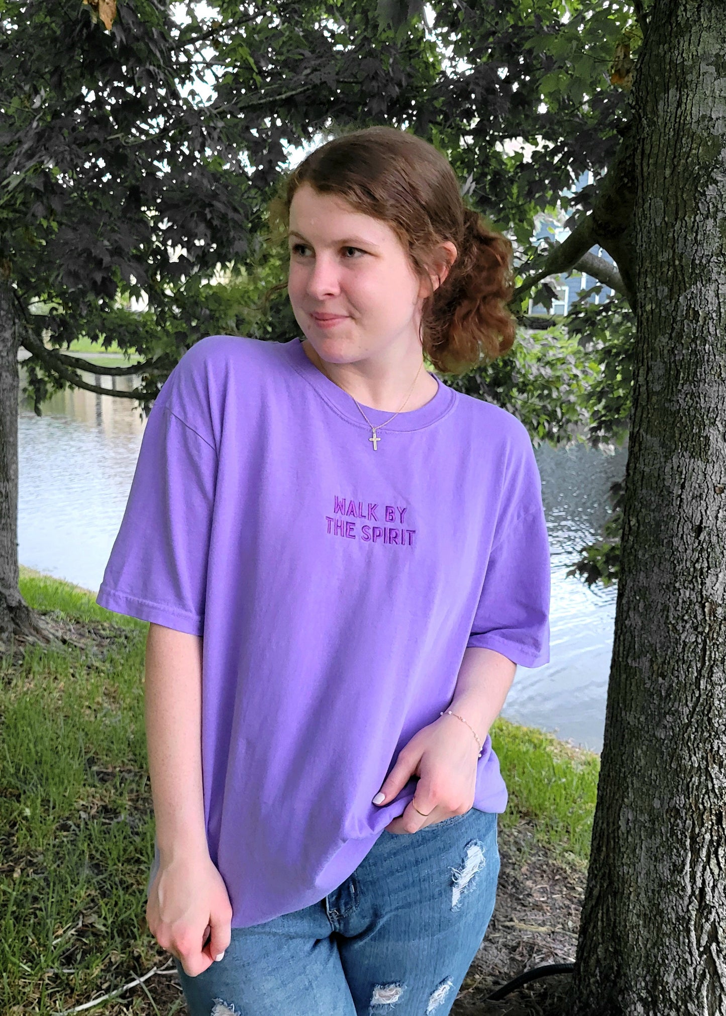 WALK BY THE SPIRIT Embroidered Tee - Purple