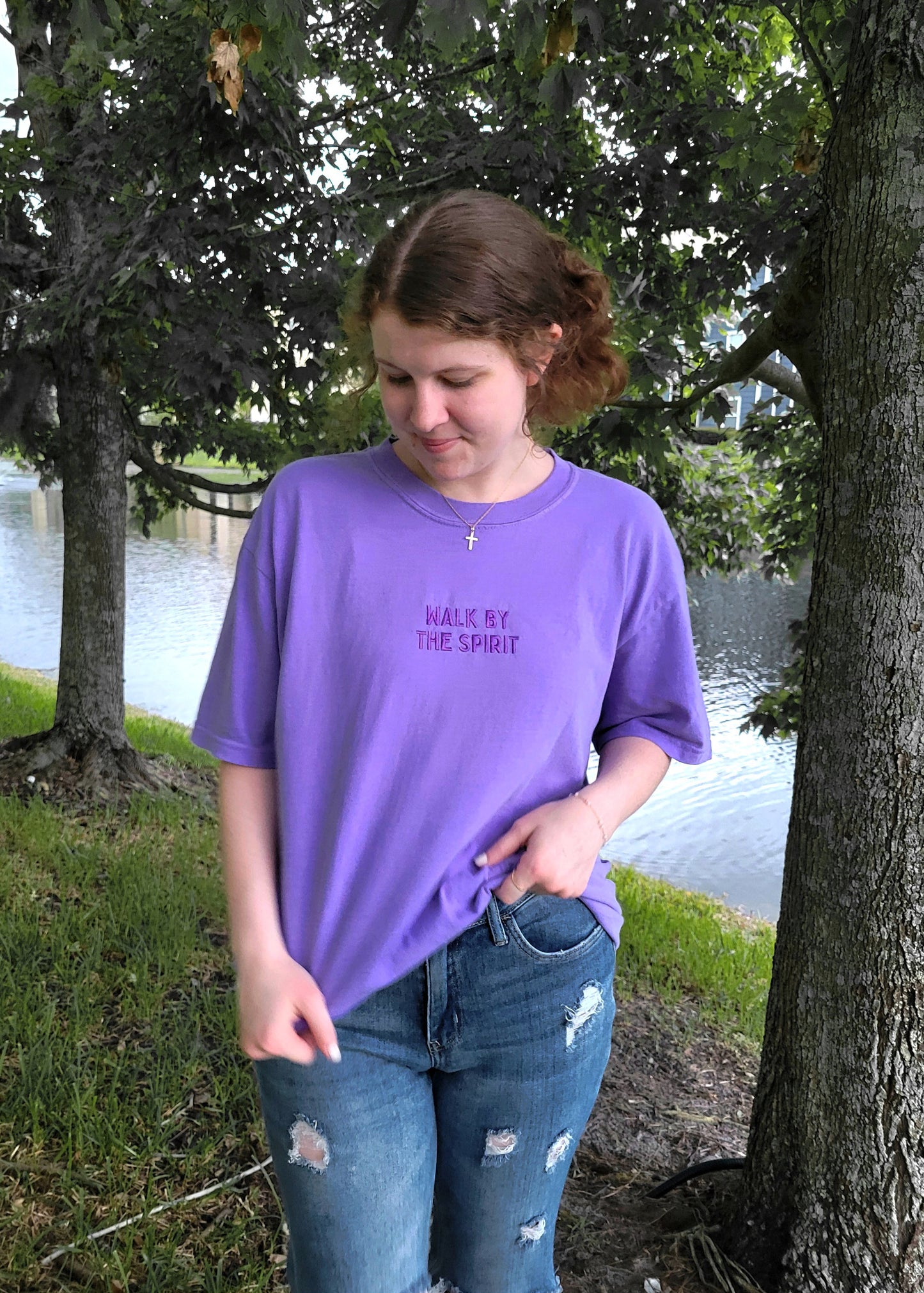 WALK BY THE SPIRIT Embroidered Tee - Purple