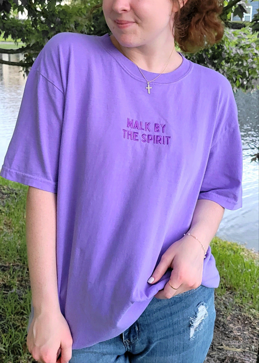 WALK BY THE SPIRIT Embroidered Tee - Purple