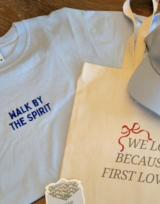 WALK BY THE SPIRIT Embroidered Tee - Chambray